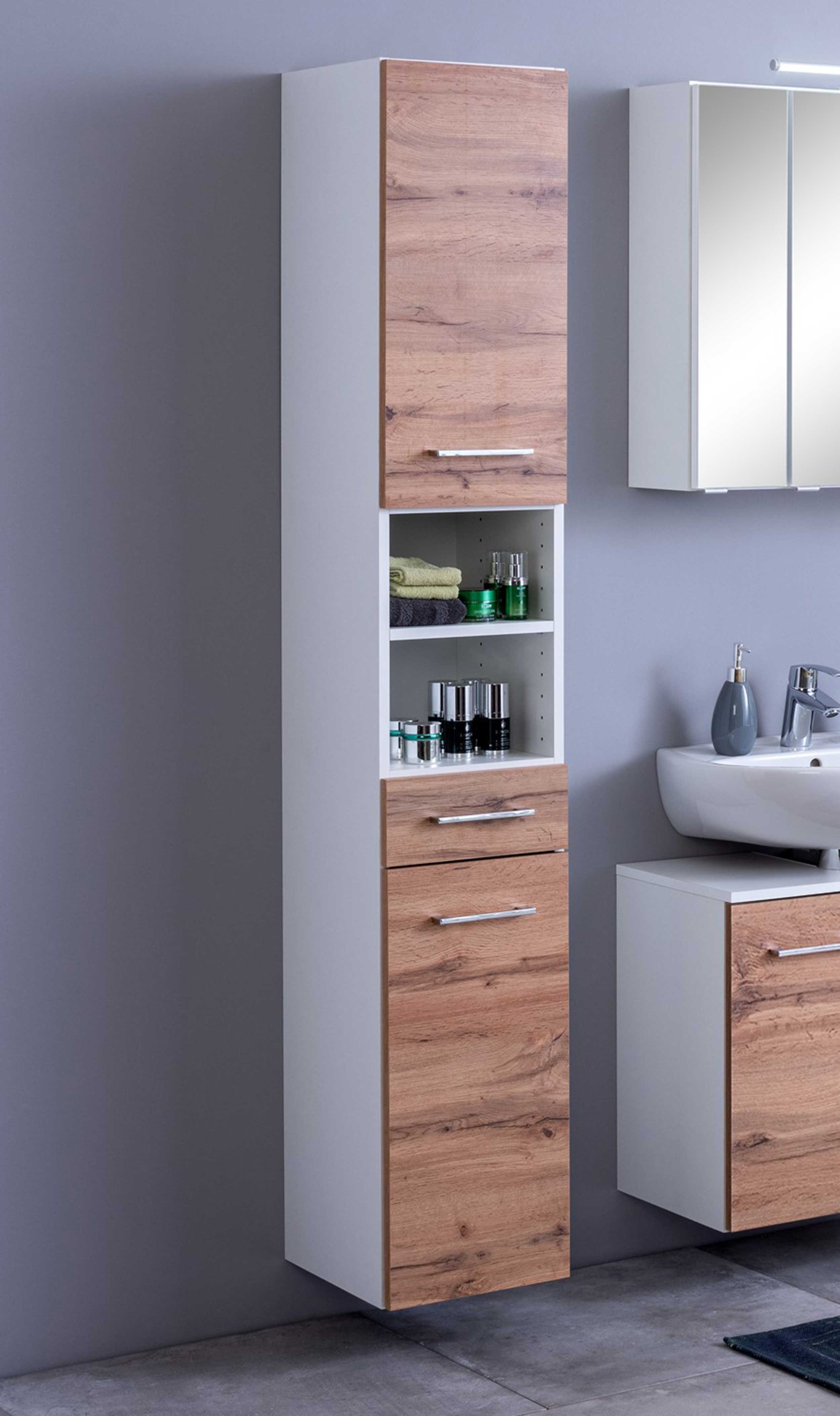 Colonne Pares 30cm 2 portes & 1 tiroir - blanc/chêne wotan - Image 11