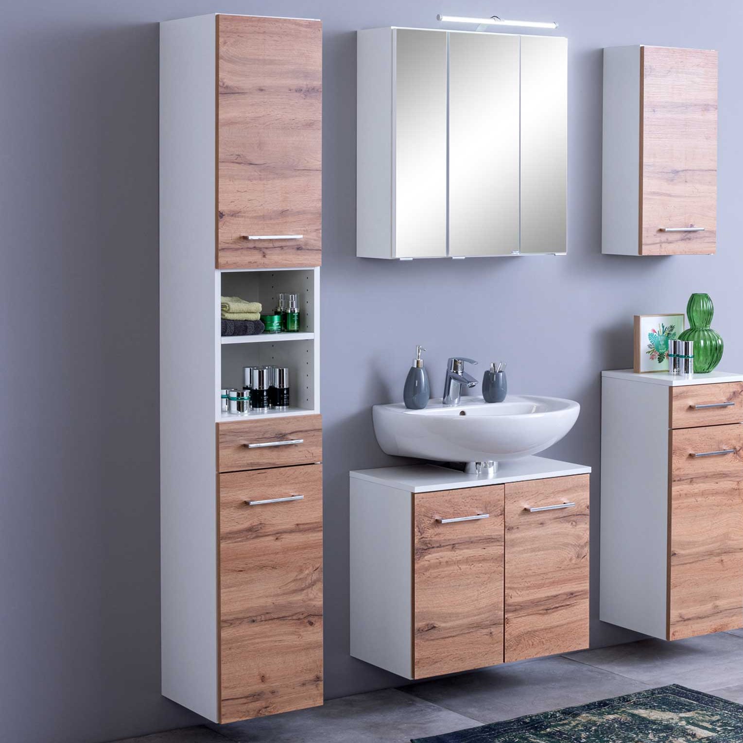 Colonne Pares 30cm 2 portes & 1 tiroir - blanc/chêne wotan