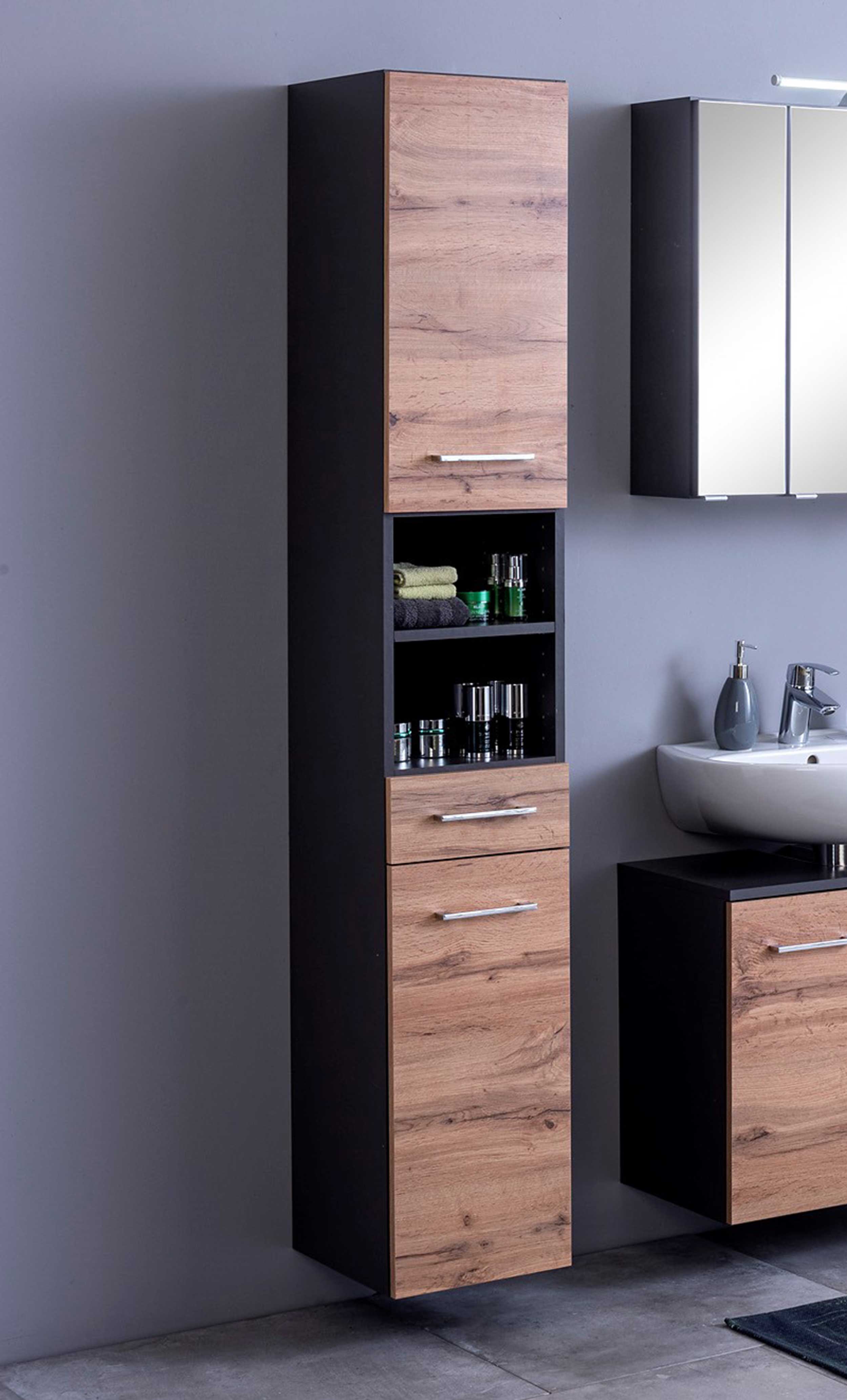 Colonne Pares 30cm 2 portes & 1 tiroir - gris graphite/chêne wotan - Image 10