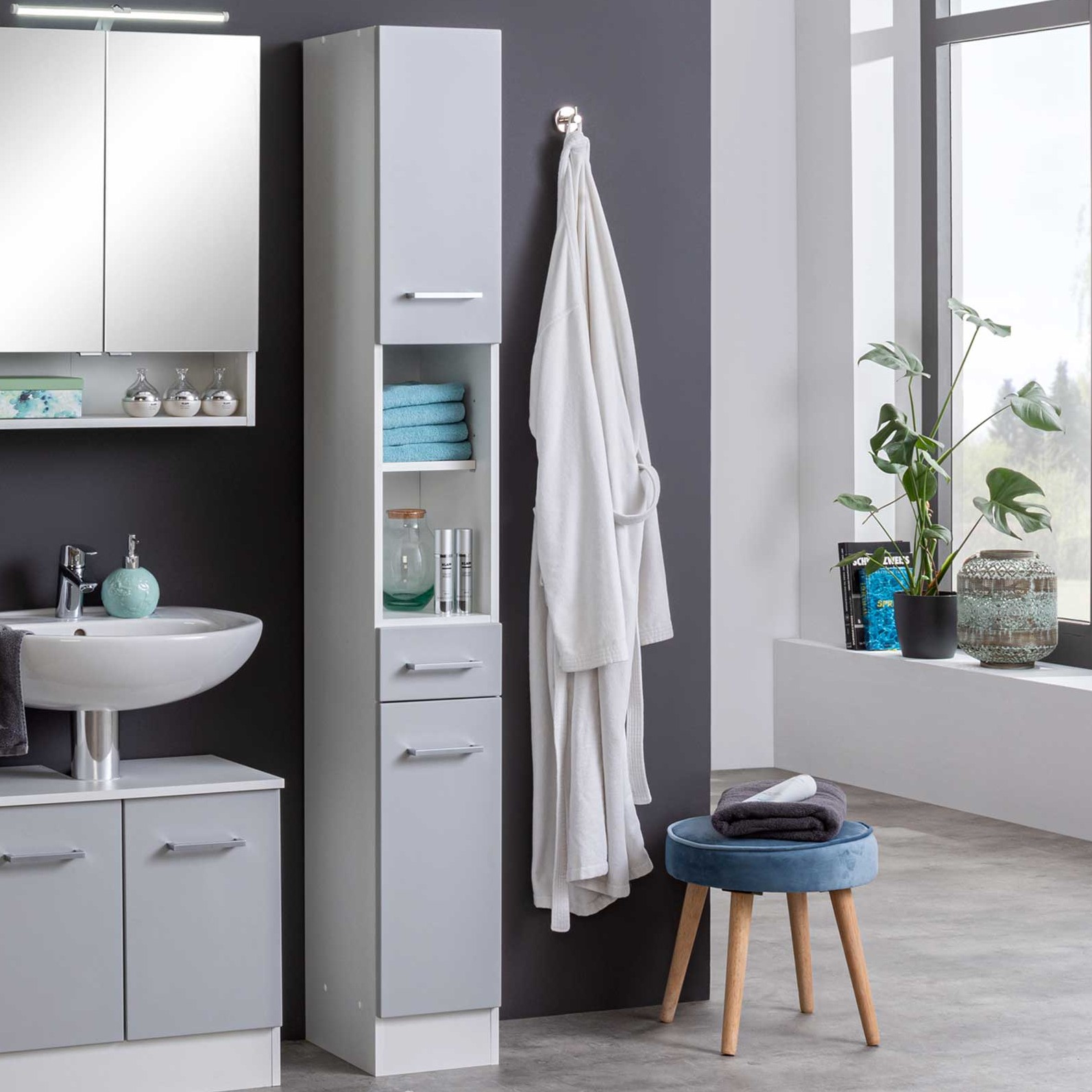 Colonne Ricca 25cm 2 portes & 1 tiroir - blanc/gris clair - Image 1