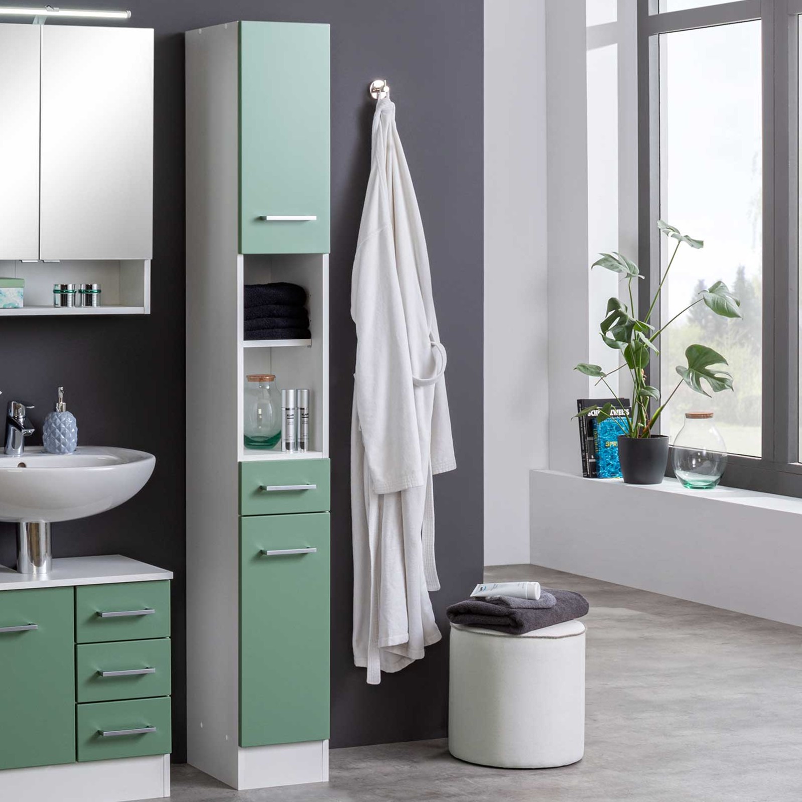 Colonne Ricca 25cm 2 portes & 1 tiroir - blanc/vert