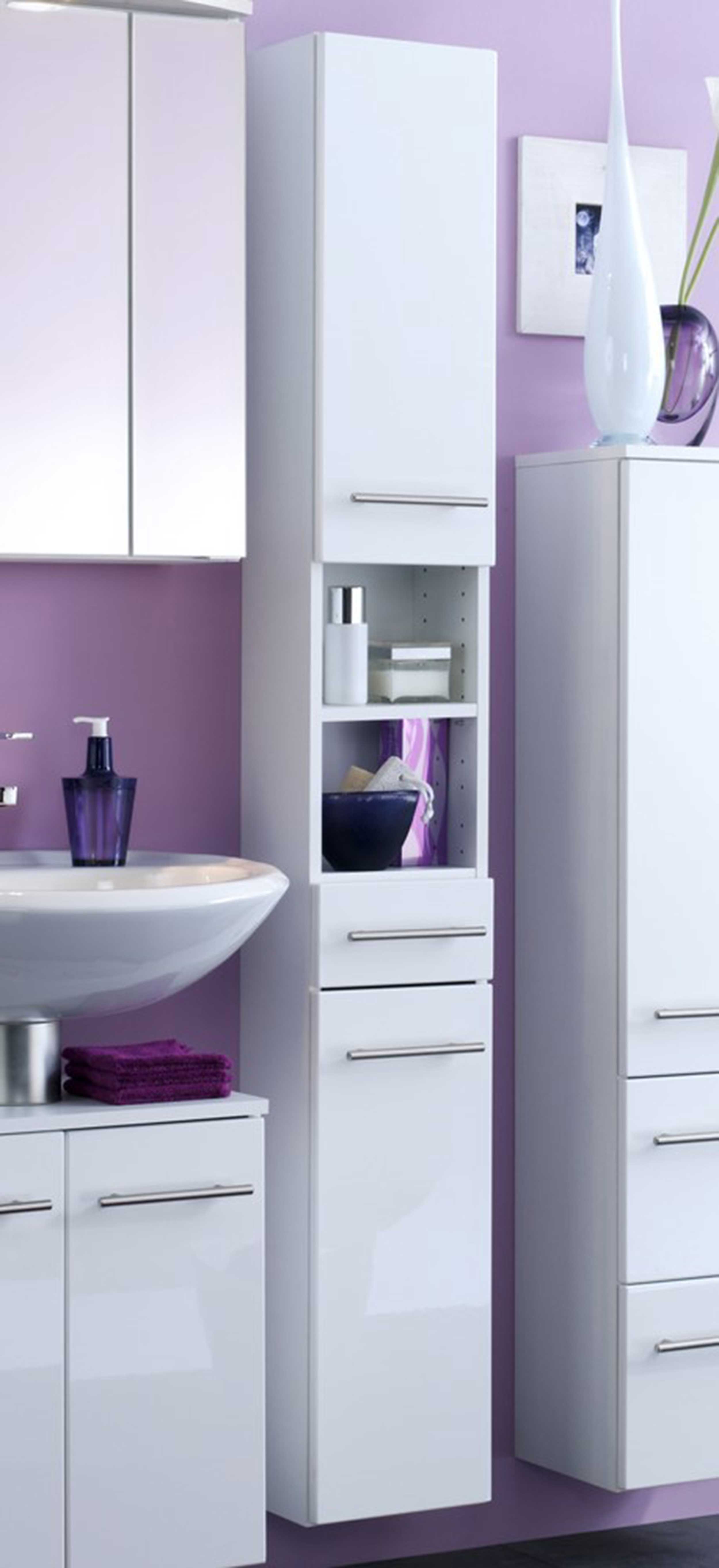 Colonne salle de bains Small 25cm 1 tiroir & 2 portes - blanc brillant - Image 5