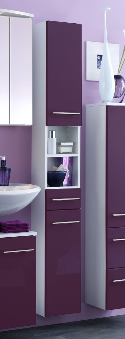 Colonne salle de bains Small 25cm 1 tiroir & 2 portes - violet brillant - Image 10
