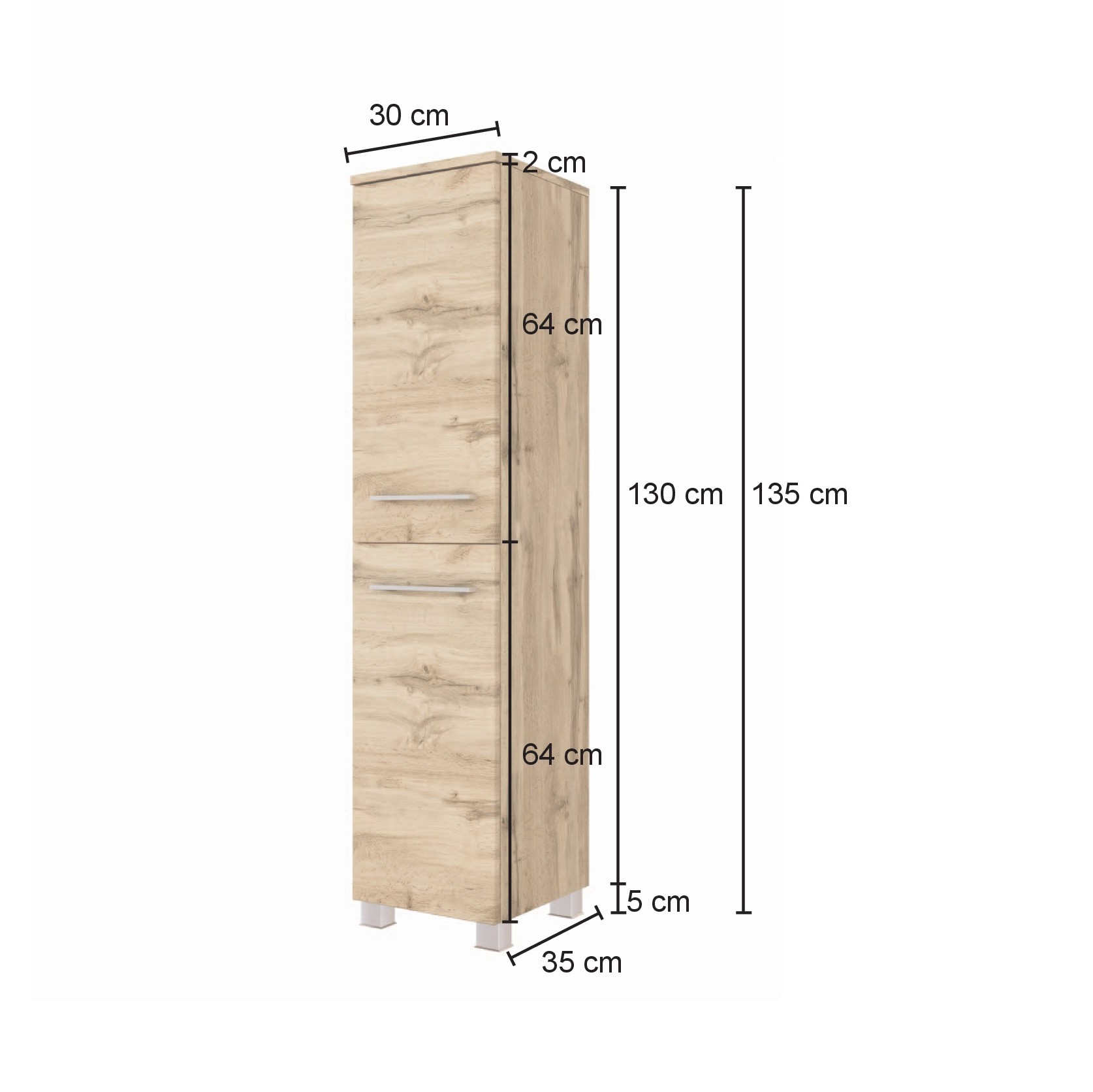 Colonne Sefa 30cm 2 portes - chêne/blanc - Image 6