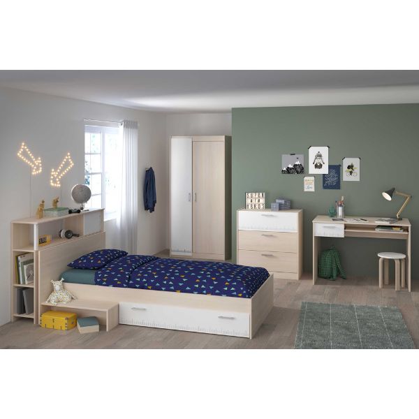 Combinaison de chambre d'enfant Charly 90x190 | Lit d'enfant, stockage, armoire, commode, bureau