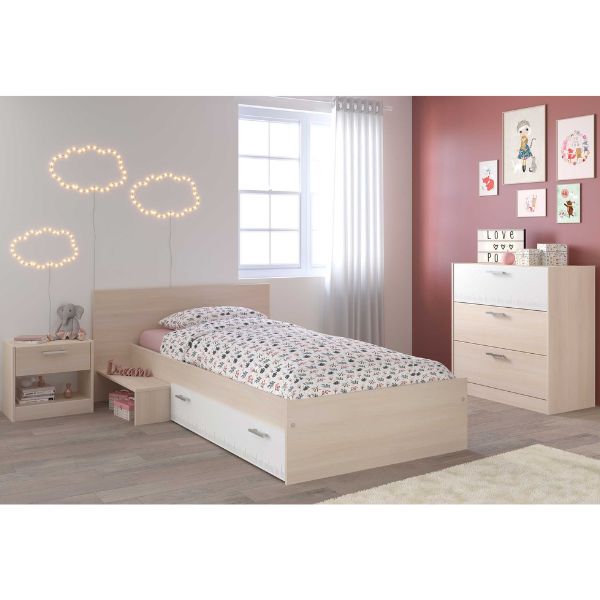 Combinaison de chambre d'enfant Charly 90x190 | Lit d'enfant, table de chevet, commode