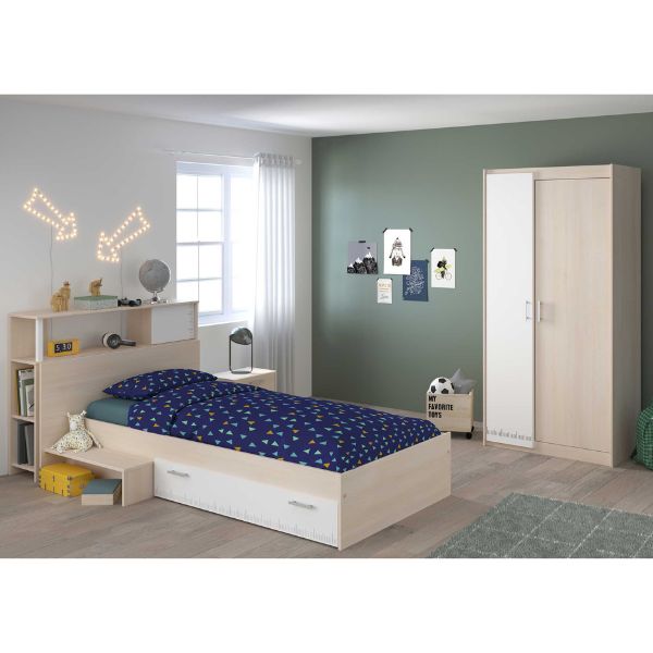 Combinaison de chambre d'enfant Charly 90x200 | Lit d'enfant, dosseret, table de chevet, armoire, commode