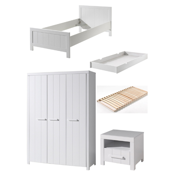 Combinaison de chambre d'enfant Erik 7 (sommier à lattes incl.)-blanc