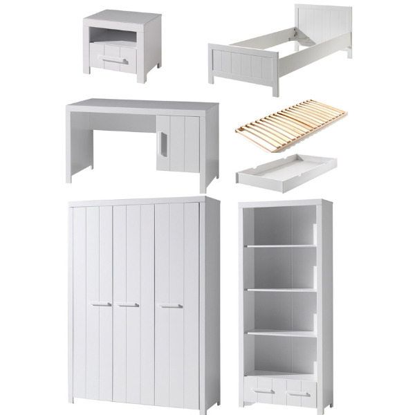 Combinaison de chambre d'enfant Erik 9 (sommier à lattes incl.)-blanc