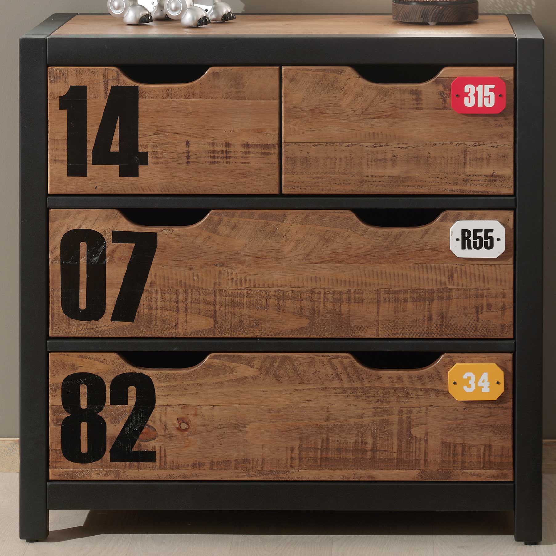 Commode Alex avec 4 tiroirs - pin/anthracite - Image 1