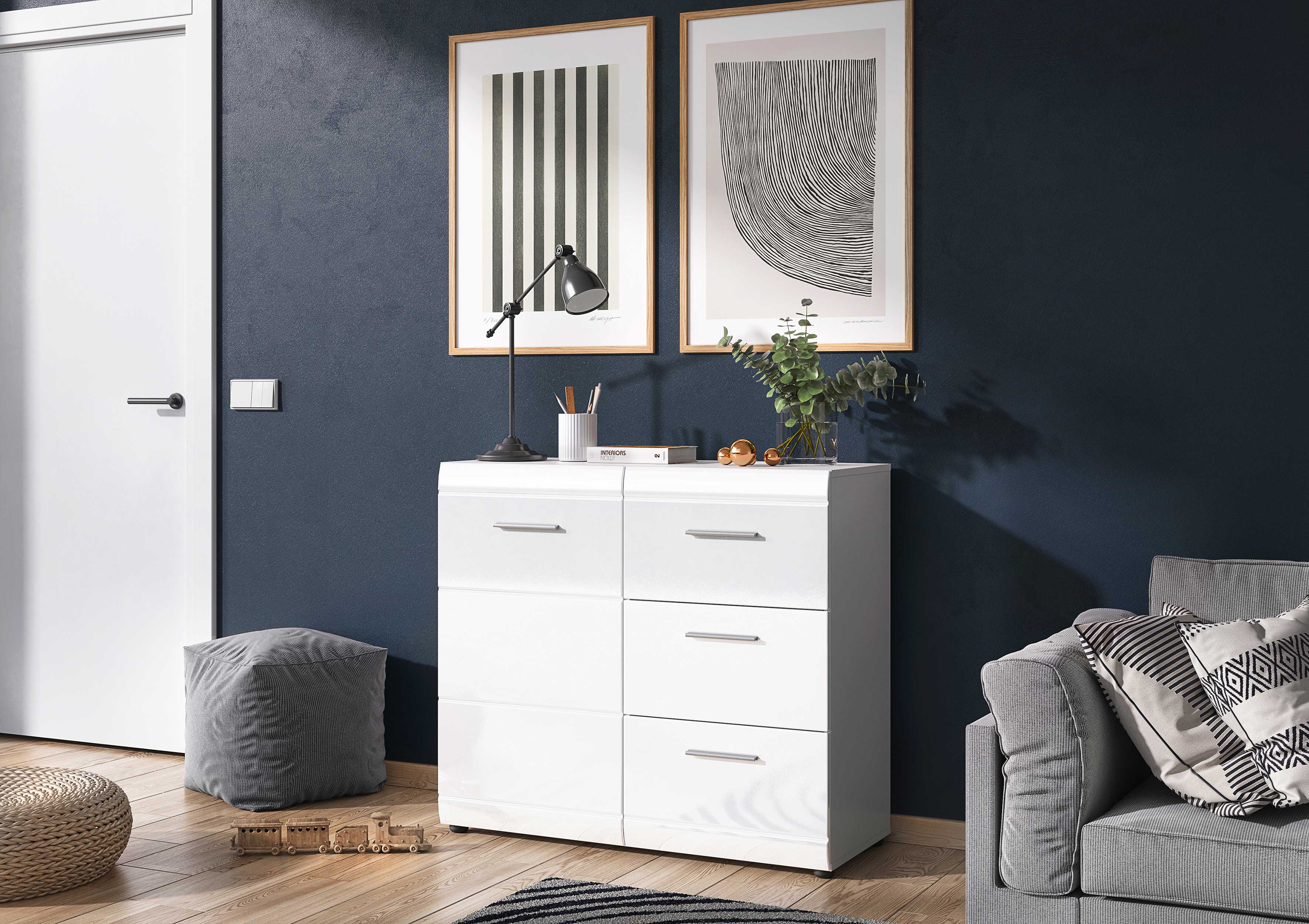 Commode Allan avec 3 tiroirs & 1 porte - blanc - Image 8