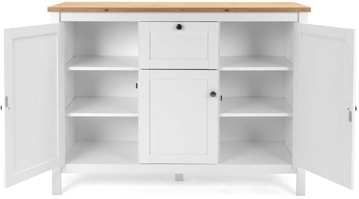 Commode Berge 120cm 3 portes & 1 tiroir - blanc/chêne - Image 11