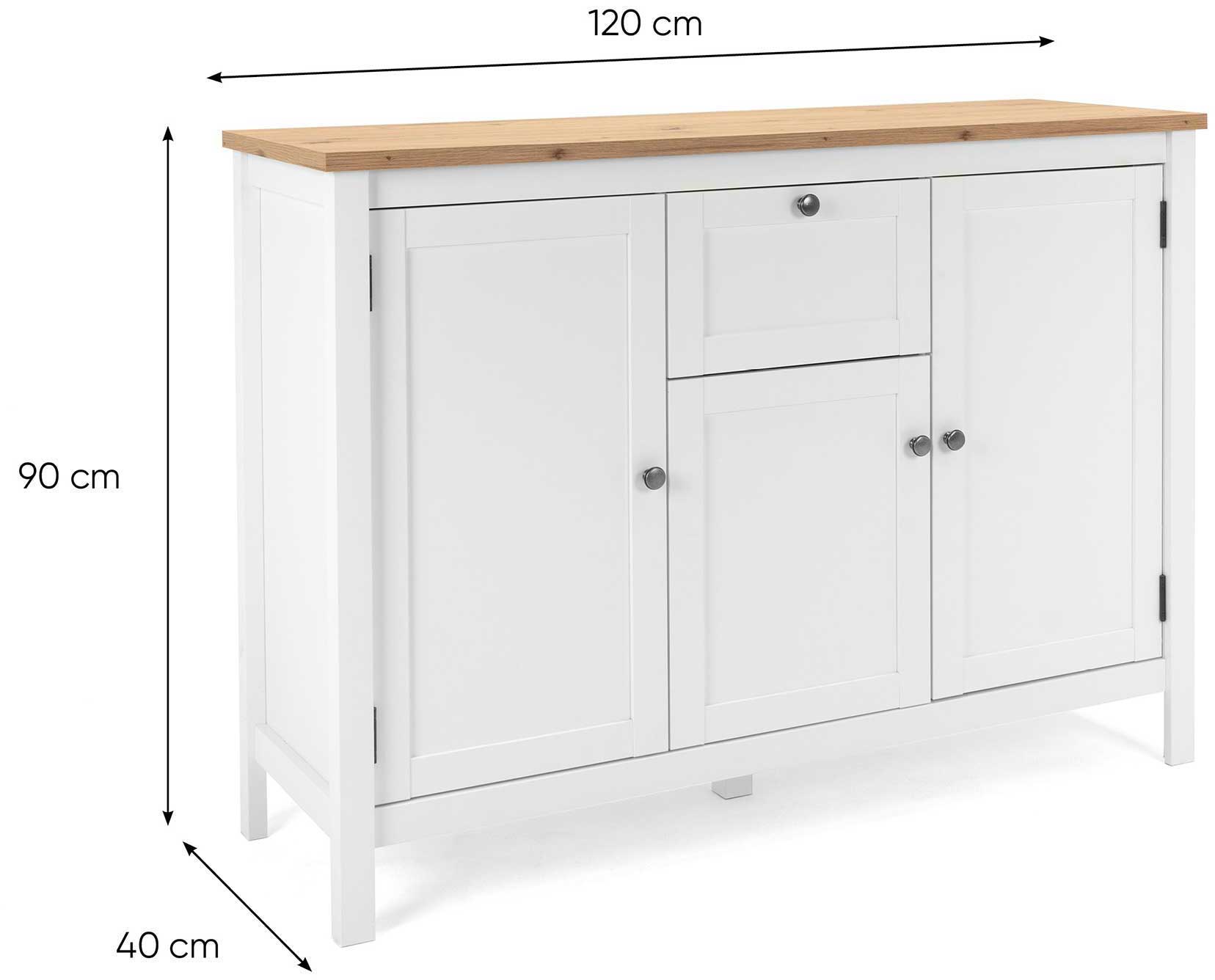 Commode Berge 120cm 3 portes & 1 tiroir - blanc/chêne - Image 3