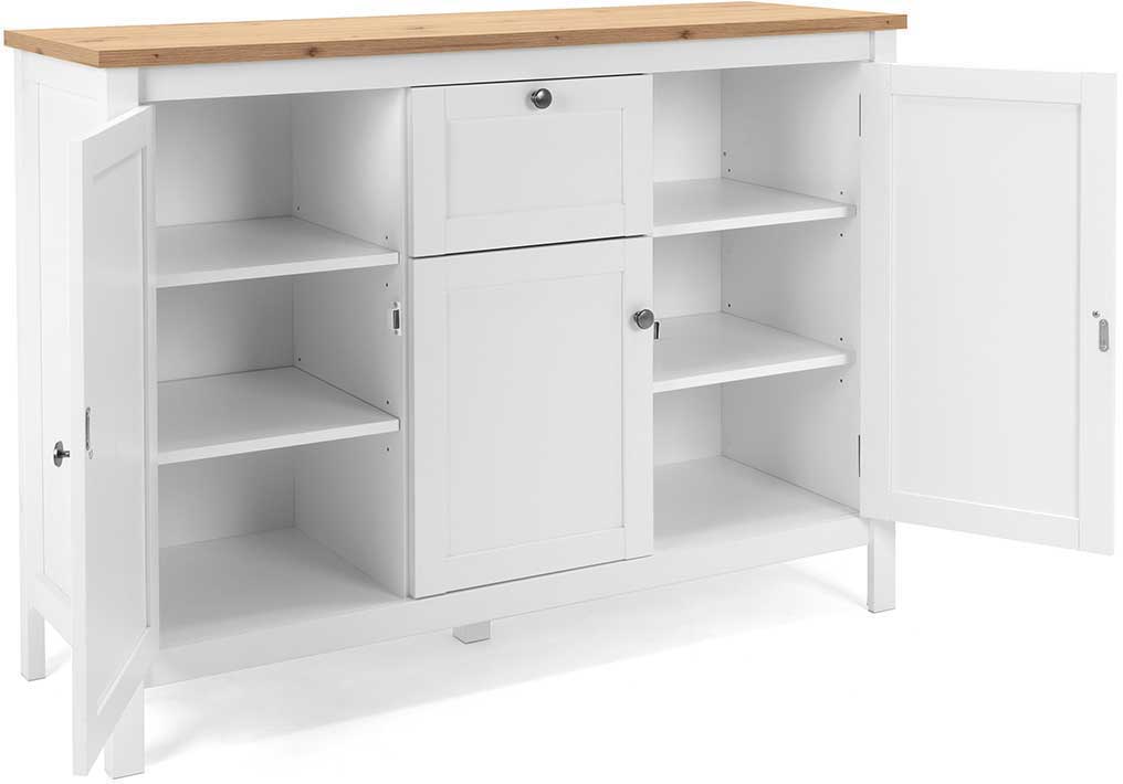 Commode Berge 120cm 3 portes & 1 tiroir - blanc/chêne - Image 7