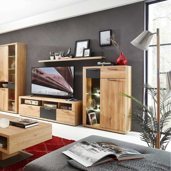 Commode Blanka 80cm 1 porte & 2 tiroirs - chêne/anthracite - Image 3