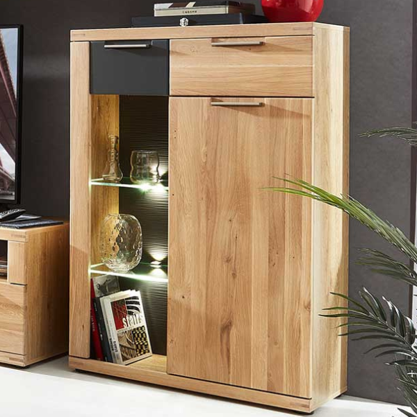 Commode Blanka 80cm 1 porte & 2 tiroirs - chêne/anthracite - Image 5