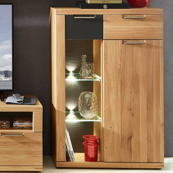 Commode Blanka 80cm 1 porte & 2 tiroirs - chêne/anthracite