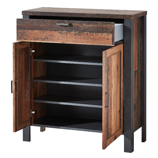 Commode Carthago 94cm avec 2 portes & 1 tiroir - vieux chêne/anthracite - Image 3