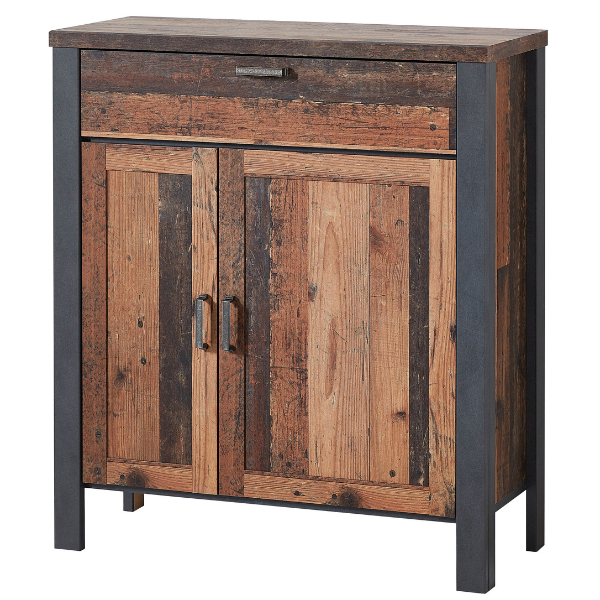 Commode Carthago 94cm avec 2 portes & 1 tiroir - vieux chêne/anthracite - Image 1