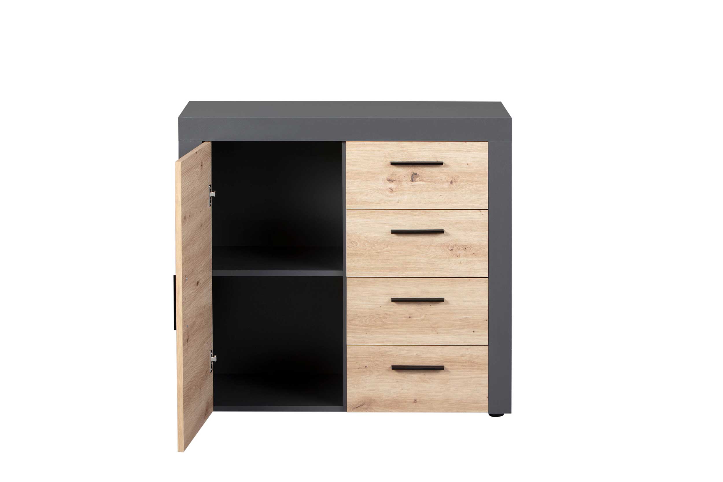 Commode Corva 94cm 1 porte & 4 tiroirs - décor chêne - Image 3