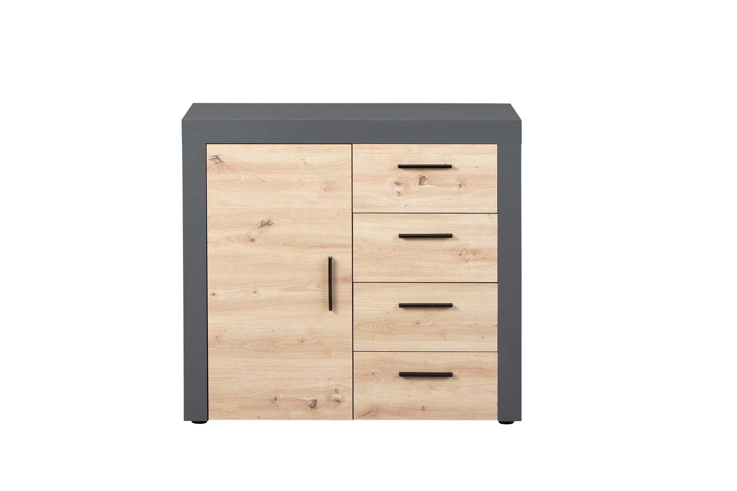 Commode Corva 94cm 1 porte & 4 tiroirs - décor chêne - Image 4