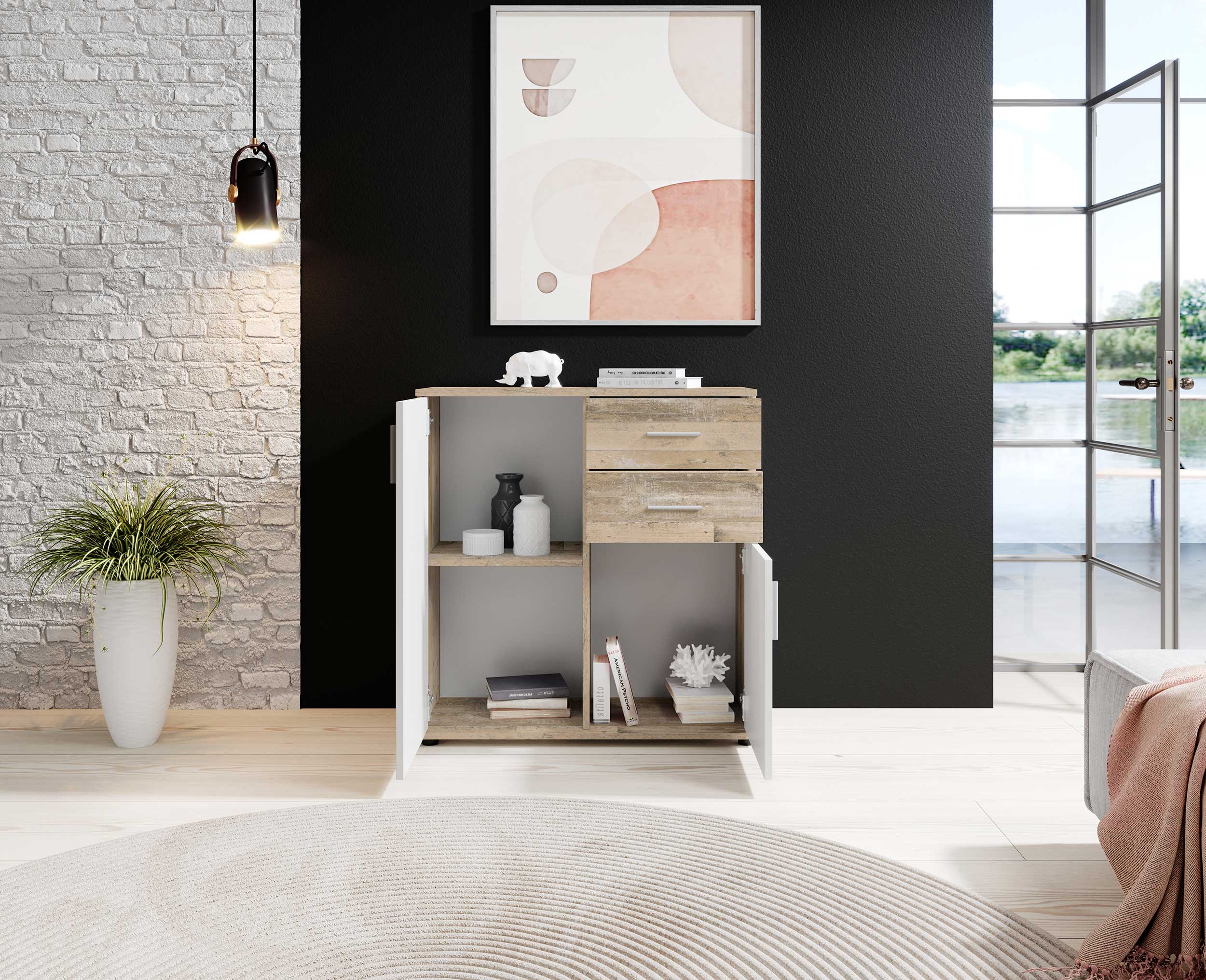 Commode Debby 2 portes 2 tiroirs - blanc/chêne - Image 4