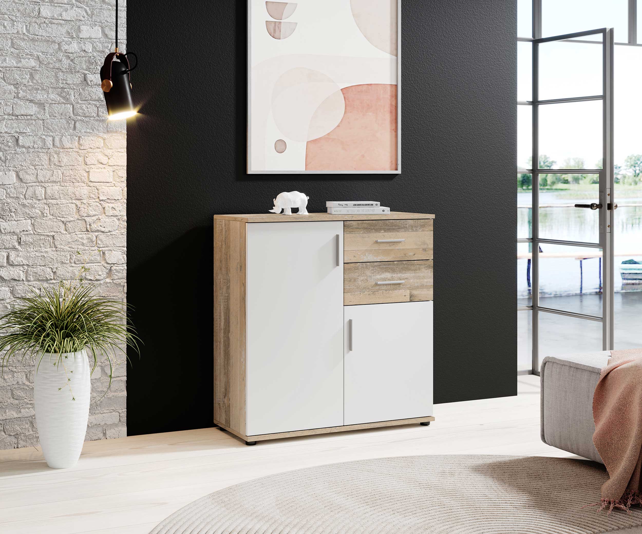 Commode Debby 2 portes 2 tiroirs - blanc/chêne - Image 6