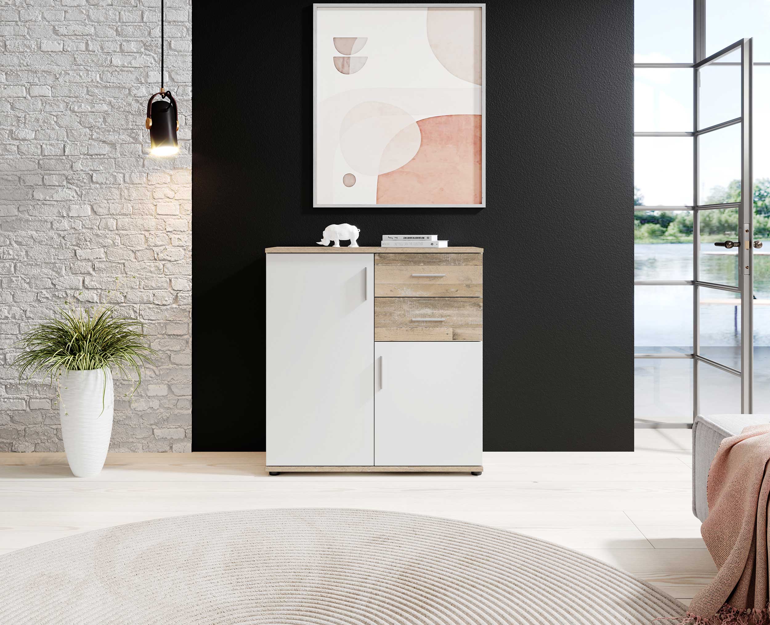 Commode Debby 2 portes 2 tiroirs - blanc/chêne - Image 7