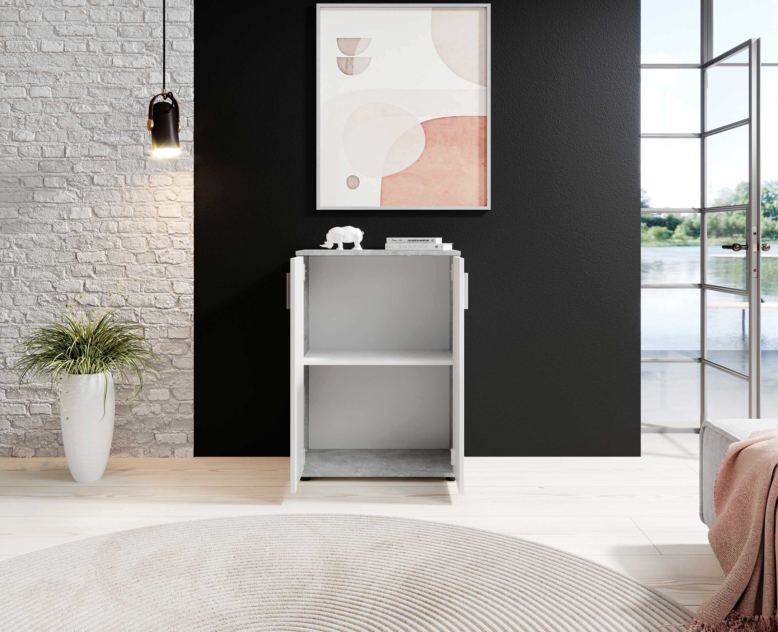 Commode Debby 2 portes - blanc/béton - Image 2