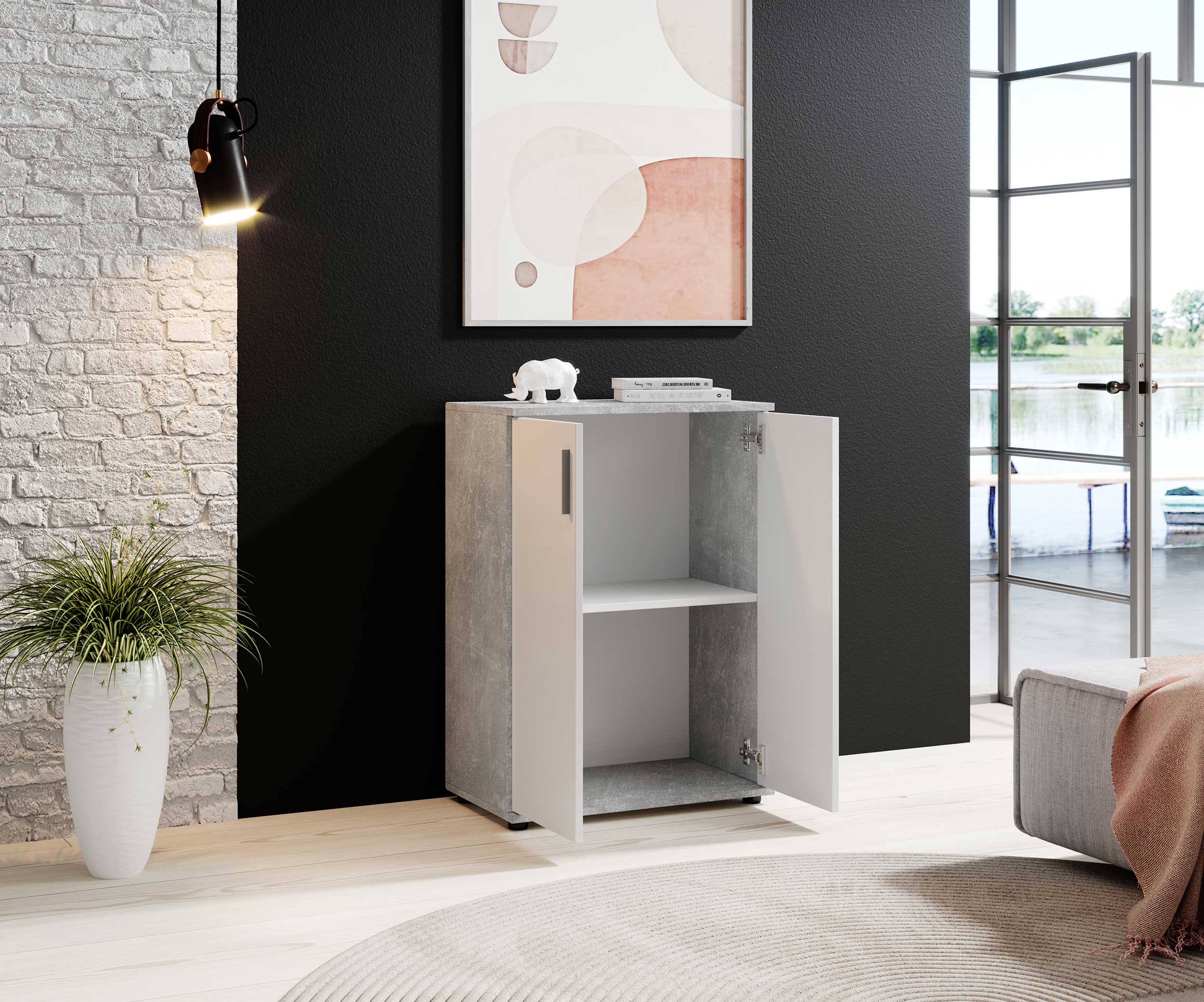 Commode Debby 2 portes - blanc/béton - Image 3