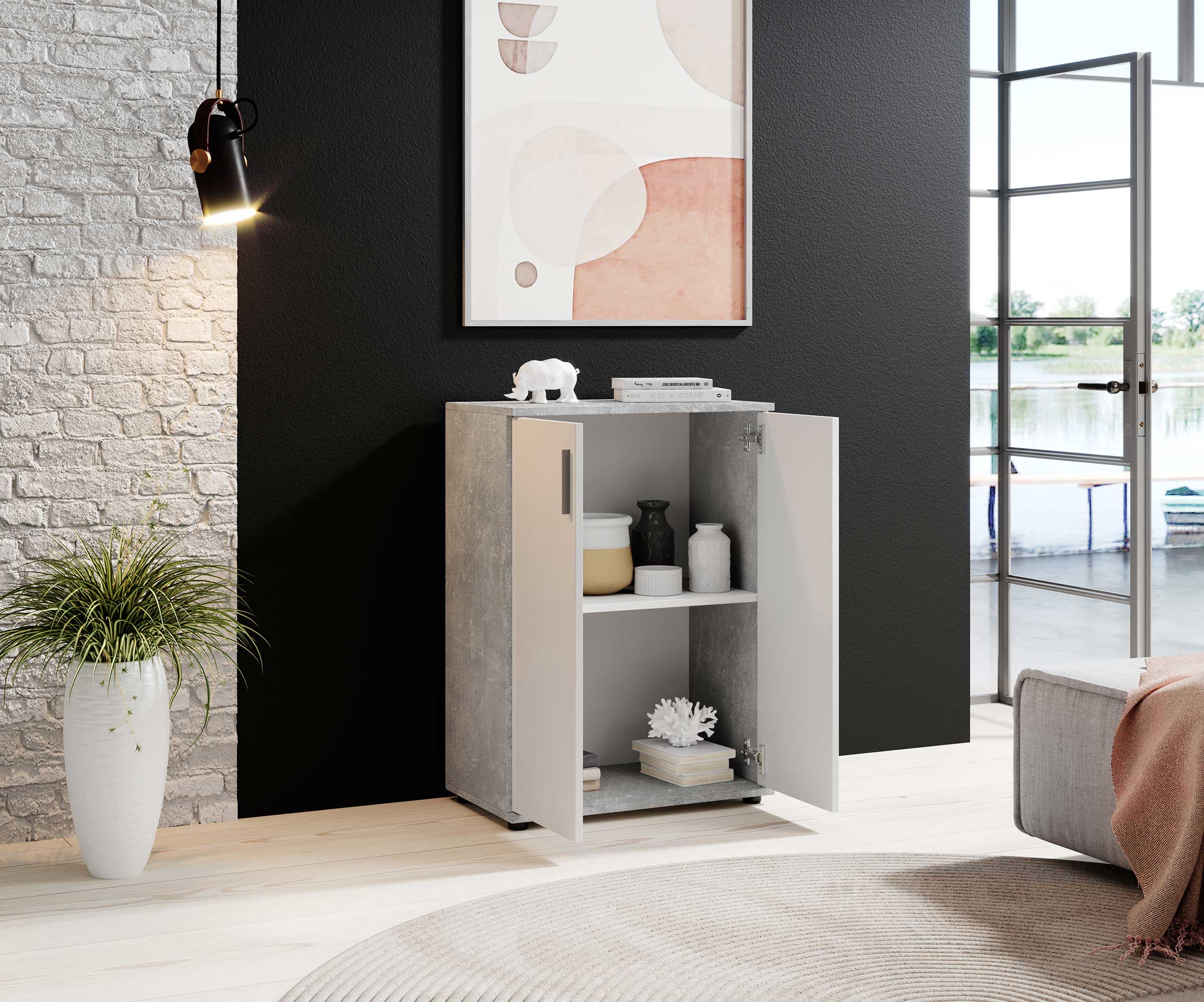 Commode Debby 2 portes - blanc/béton - Image 5