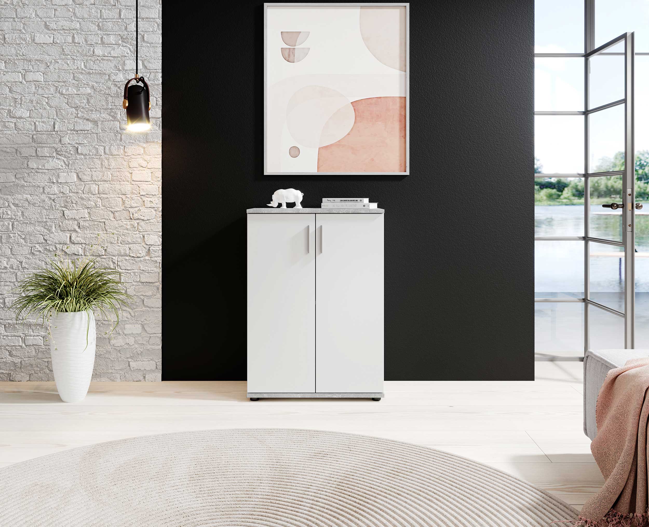 Commode Debby 2 portes - blanc/béton - Image 7