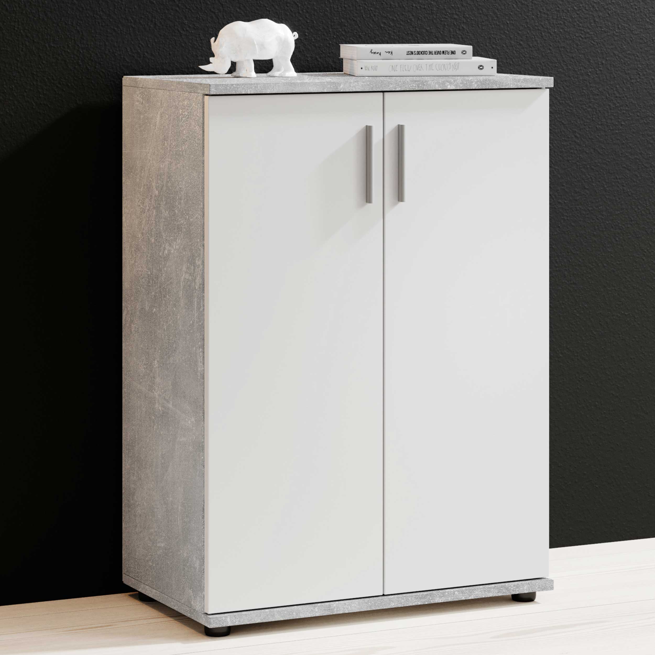 Commode Debby 2 portes - blanc/béton - Image 1