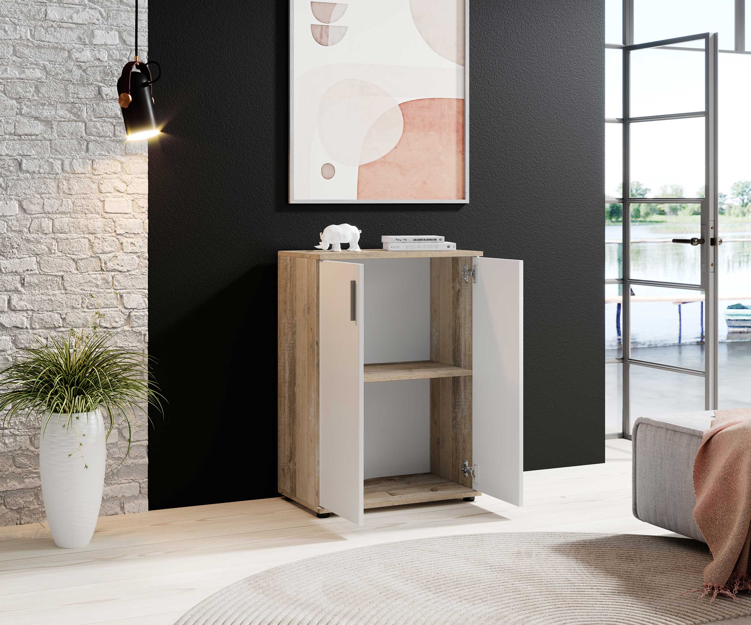 Commode Debby 2 portes - blanc/chêne sonoma - Image 3