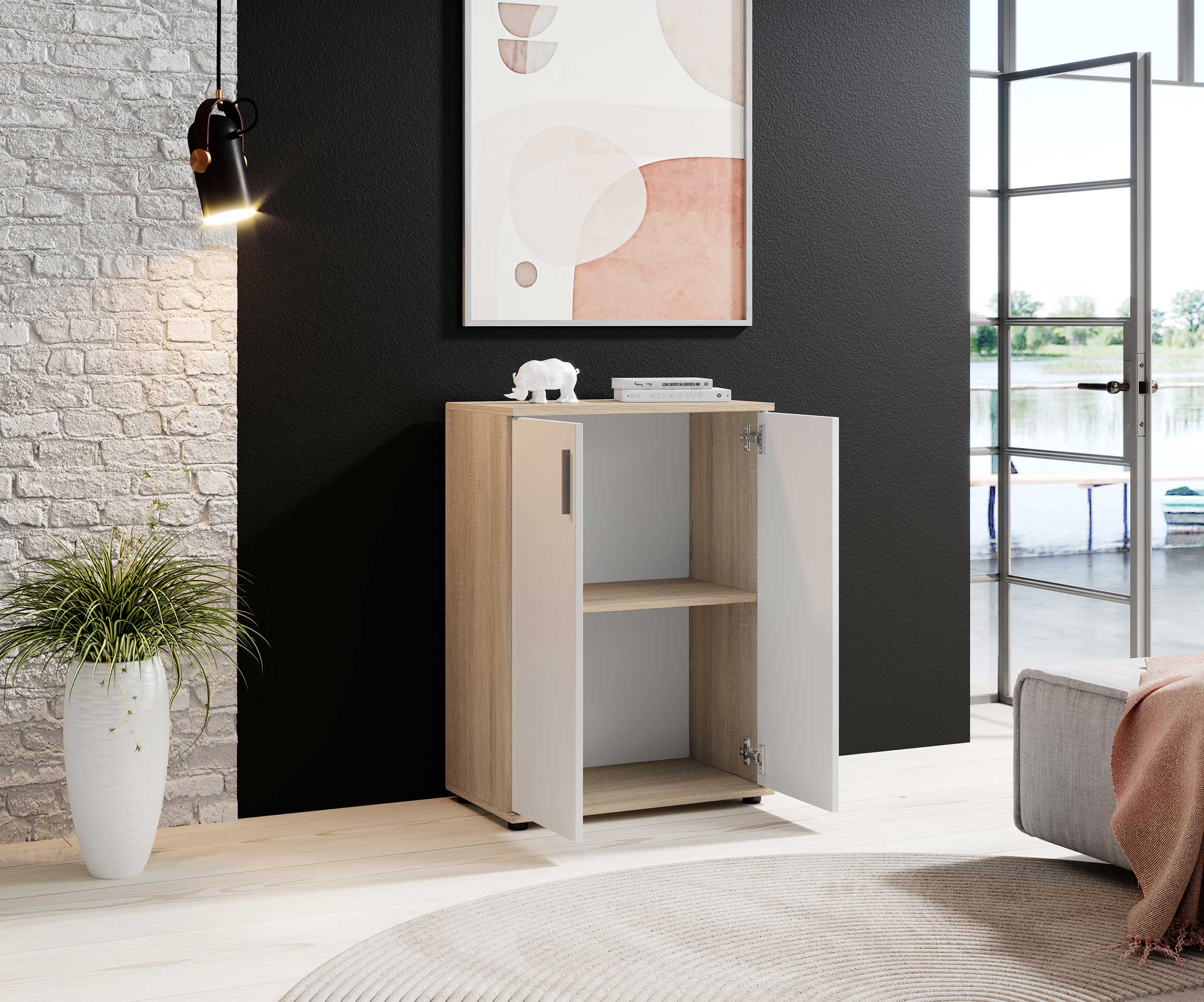 Commode Debby 2 portes - blanc/chêne - Image 3