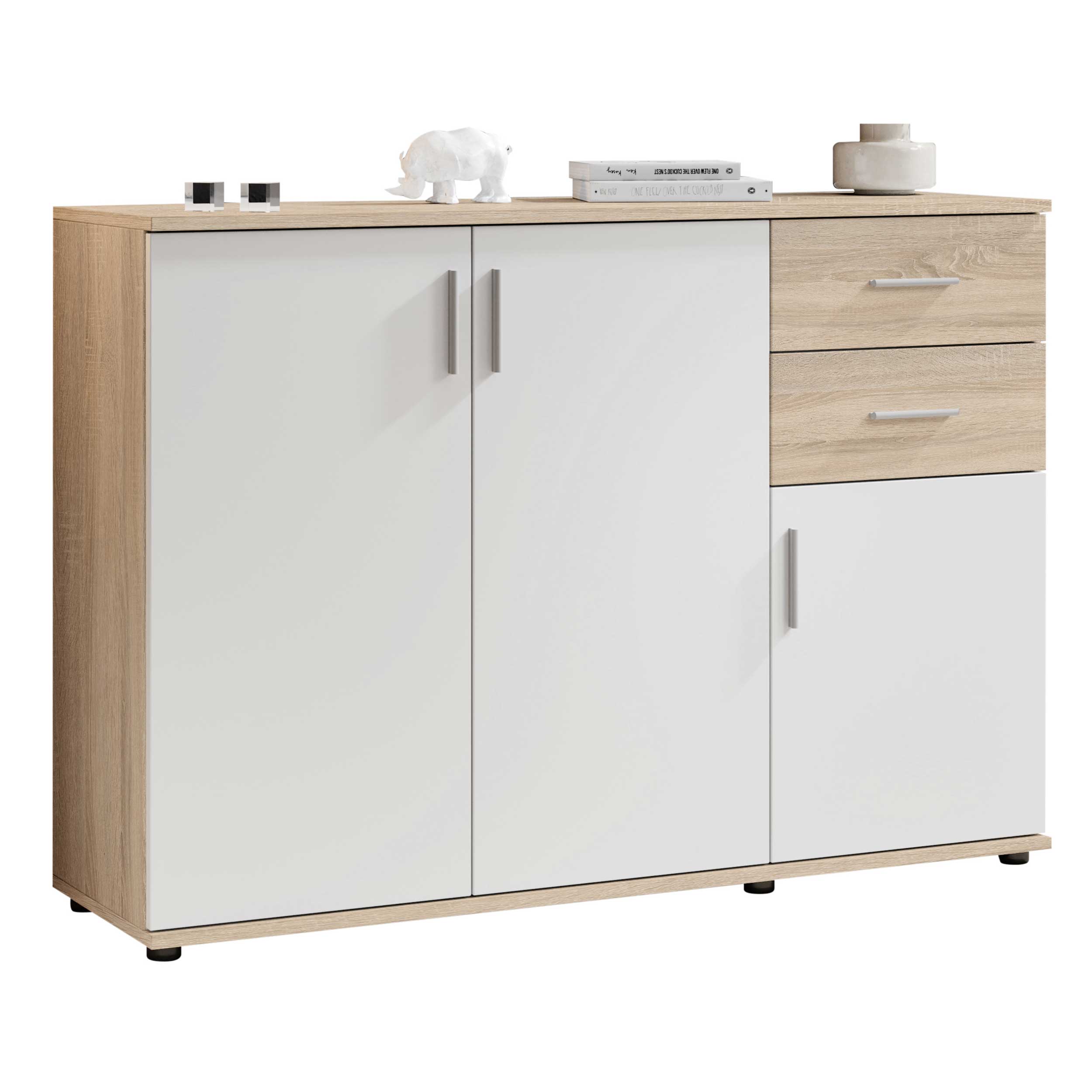 Commode Debby 3 portes 2 tiroirs - blanc/chêne - Image 8