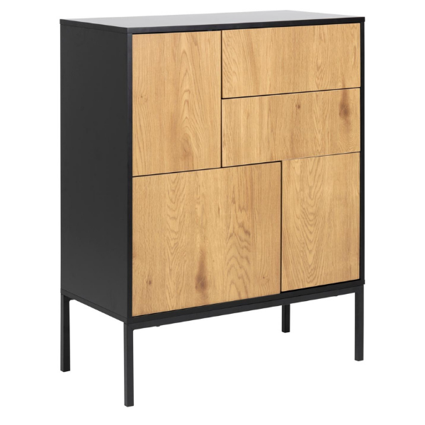 Commode Dover 80cm 3 portes & 2 tiroirs - noir/chêne sauvage - Image 9