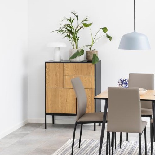 Commode Dover 80cm 3 portes & 2 tiroirs - noir/chêne sauvage