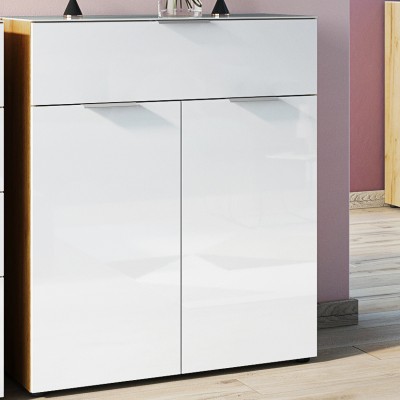 Commode Dudek 83cm avec 2 portes & 1 tiroir - blanc/chêne - Image 1