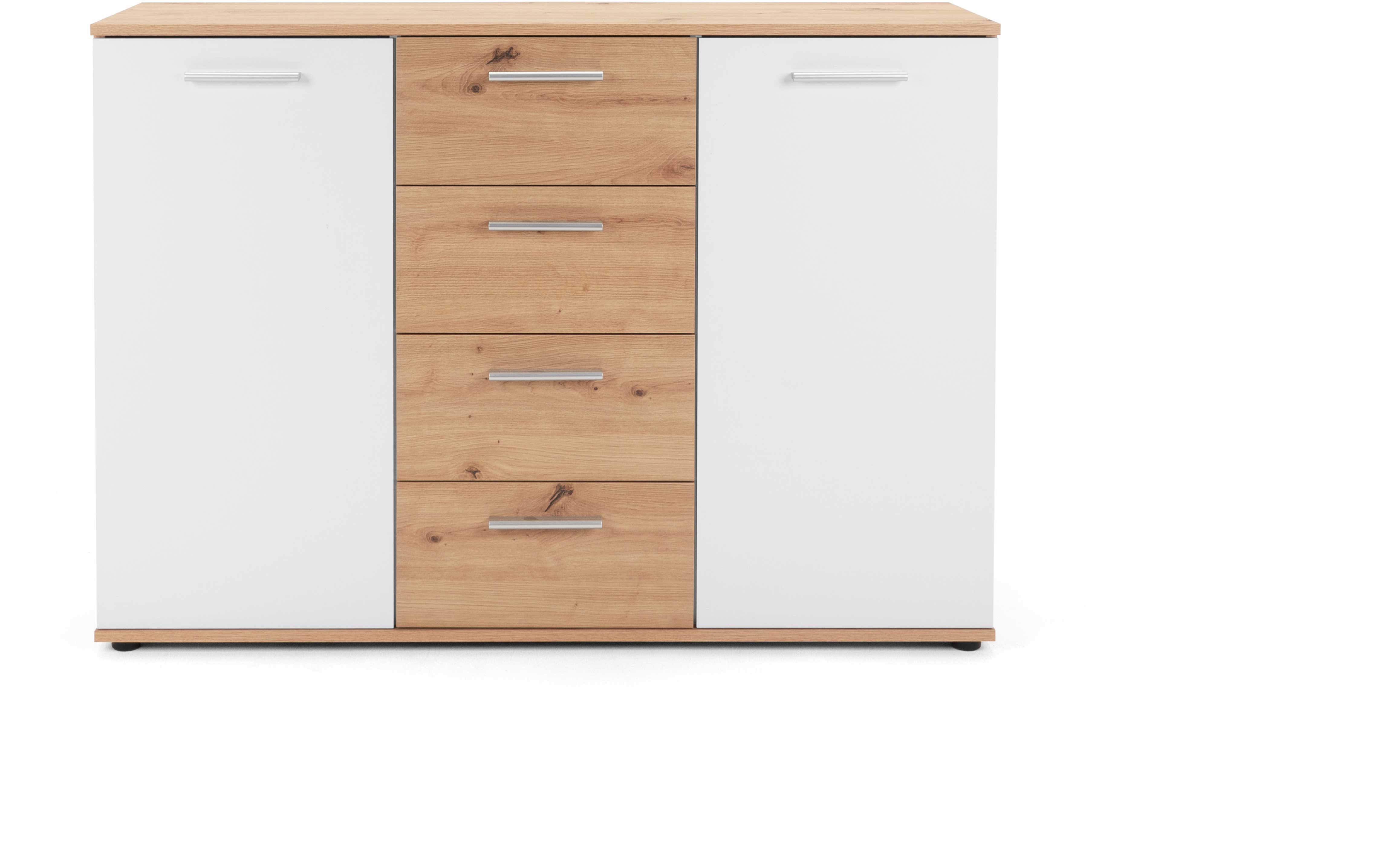 Commode Jakob 120cm, 2 portes & 4 tiroirs - décor en chêne/blanc - Image 10