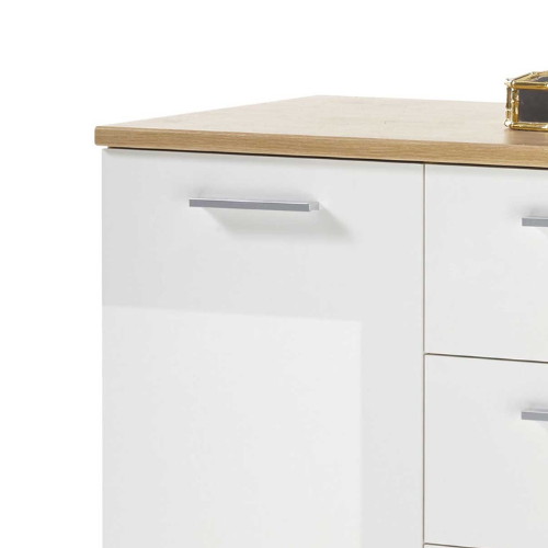 Commode Lobi 1 porte 4 tiroirs - blanc brillant/bois - Image 2
