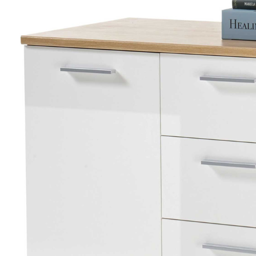 Commode Lobi 2 portes 4 tiroirs - blanc brillant/bois - Image 3