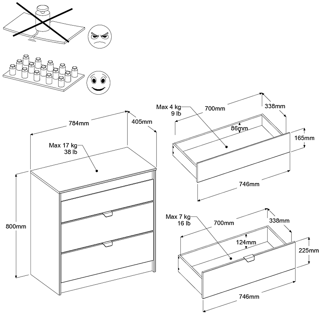 Commode Rue 78cm avec 3 tiroirs - blanc/gris ou blanc/rose - Image 5