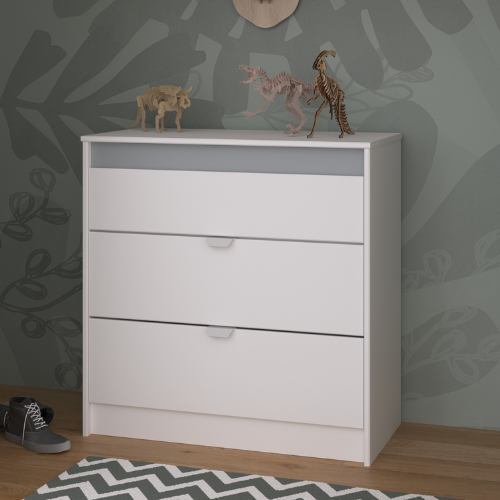 Commode Rue 78cm avec 3 tiroirs - blanc/gris ou blanc/rose