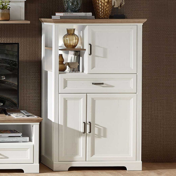 Commode Samine 3 portes & 1 tiroir - blanc/chêne - Image 1