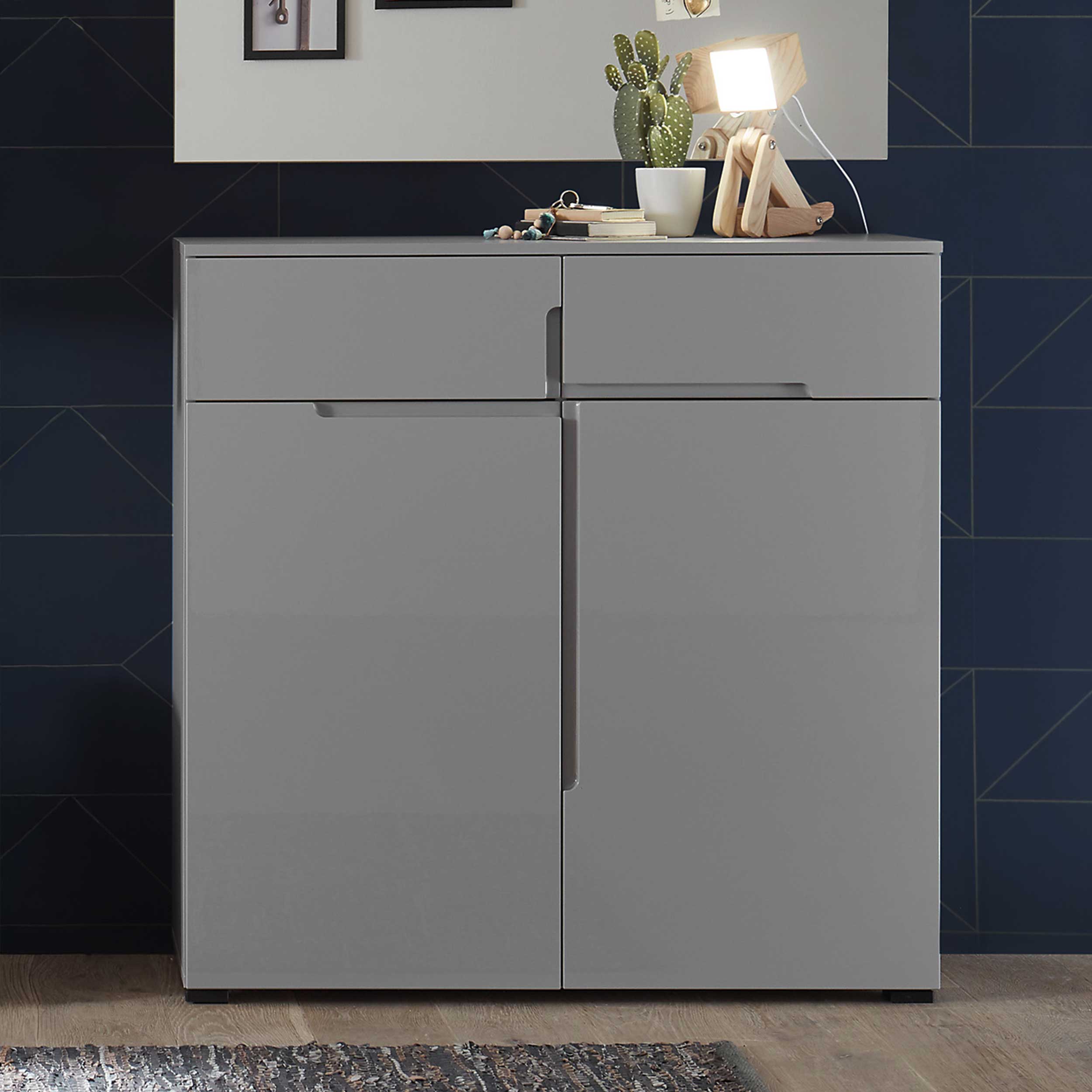 Commode Seta avec 2 portes et 2 tiroirs - gris brillant - Image 5