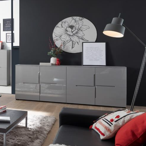 Commode Seta avec 4 portes - gris brillant