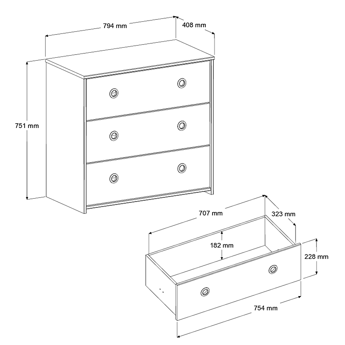 Commode Smiley 79cm à 3 tiroirs - blanc/rose ou blanc/bleu - Image 3