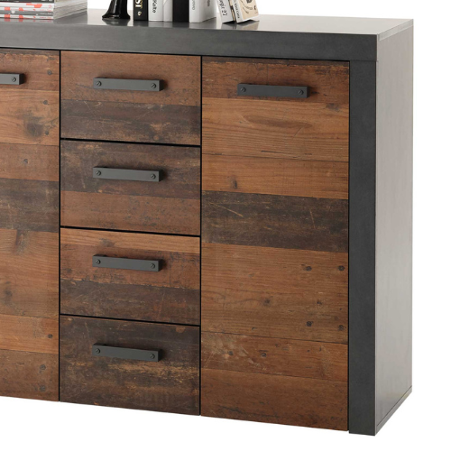 Commode Tarma 3 portes 4 tiroirs - anthracite/ancien bois - Image 2