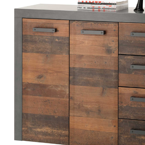 Commode Tarma 3 portes 4 tiroirs - anthracite/ancien bois - Image 3